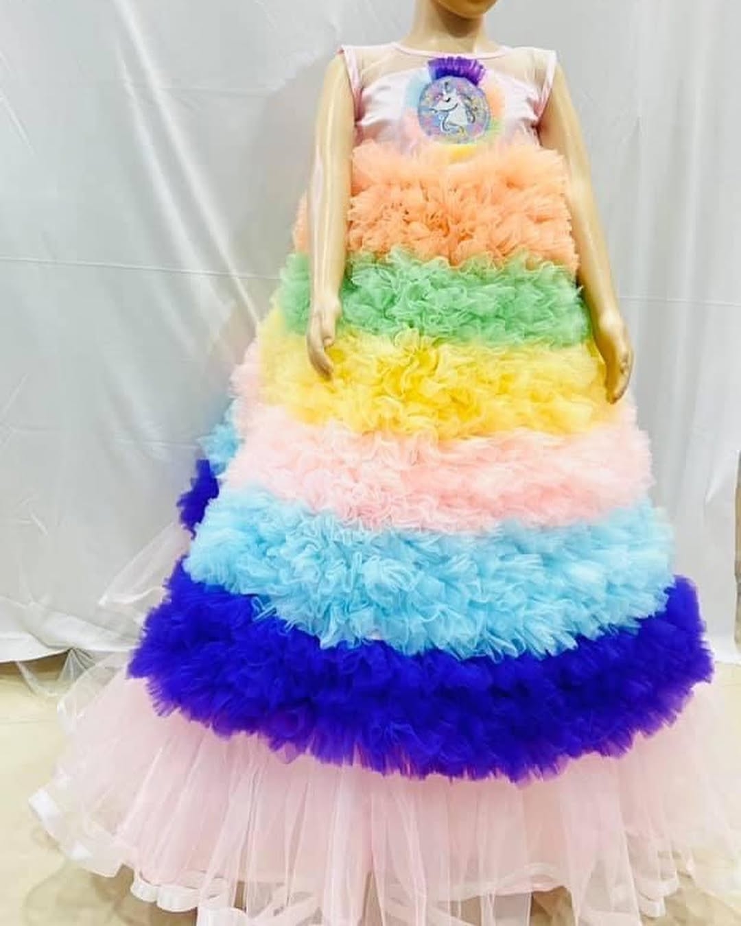 Unicorn Themed Gown In Rose Ruffles