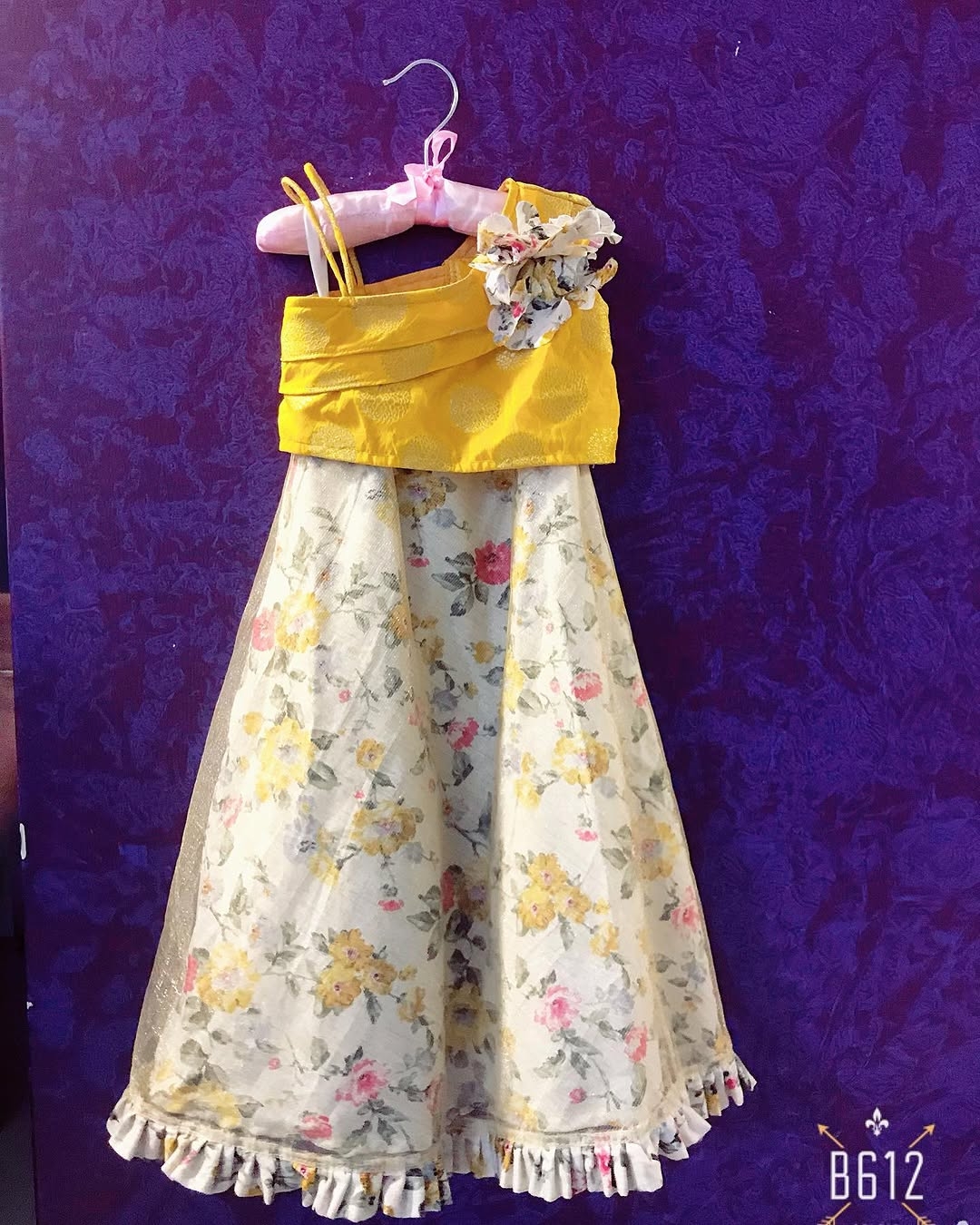 Yellow Floral Indo Western Look With Short Koti And Floral Lehenga Skirt