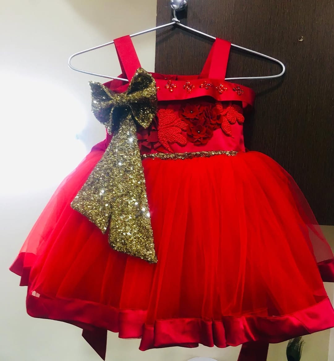 Combination Dress In Red And Gold With Matching Headband